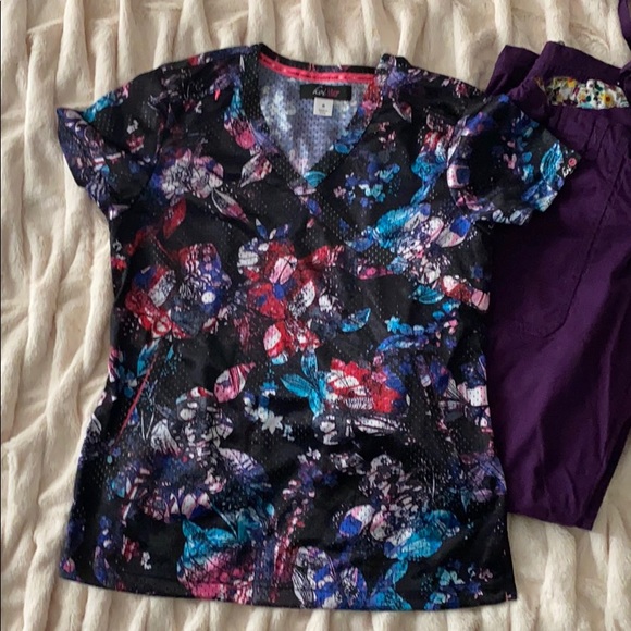 Koi Lindsey Cargo Scrubs pants and two scrub tops